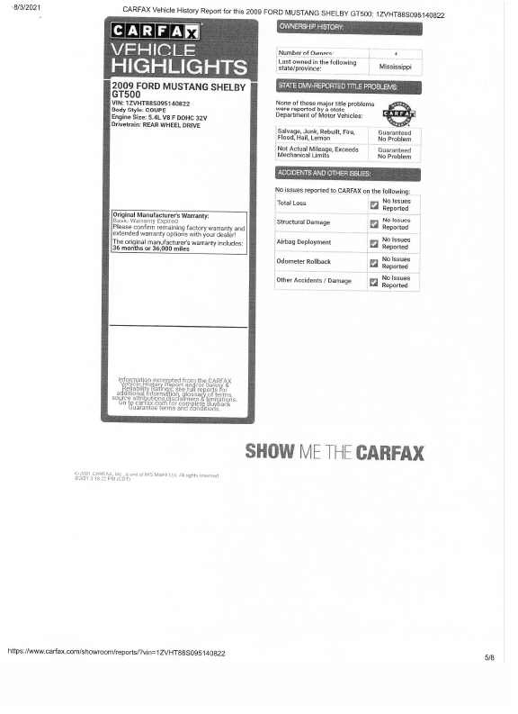 09 GT500 CARFAX 5